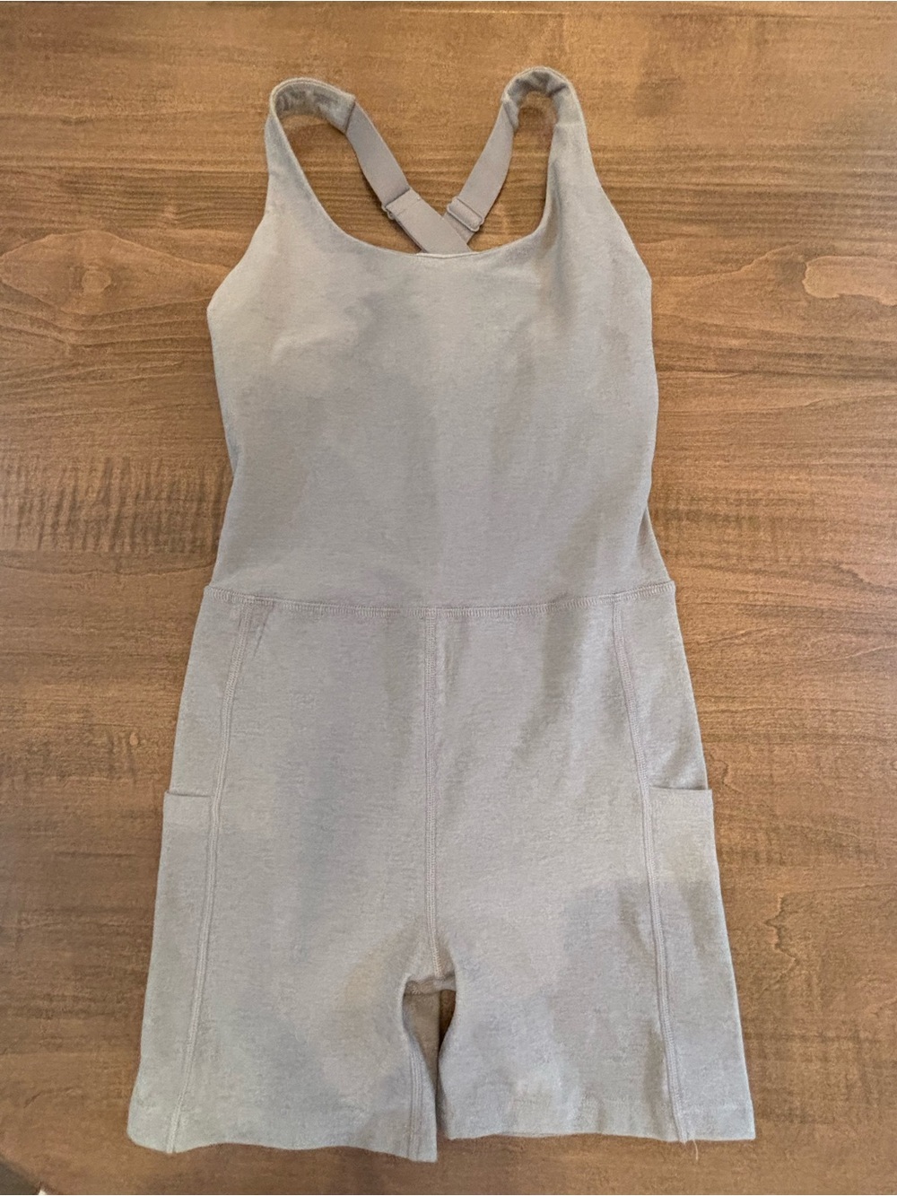 NWT Beyond Yoga Spacedye Biker Romper Gray Size S Pockets SD6232